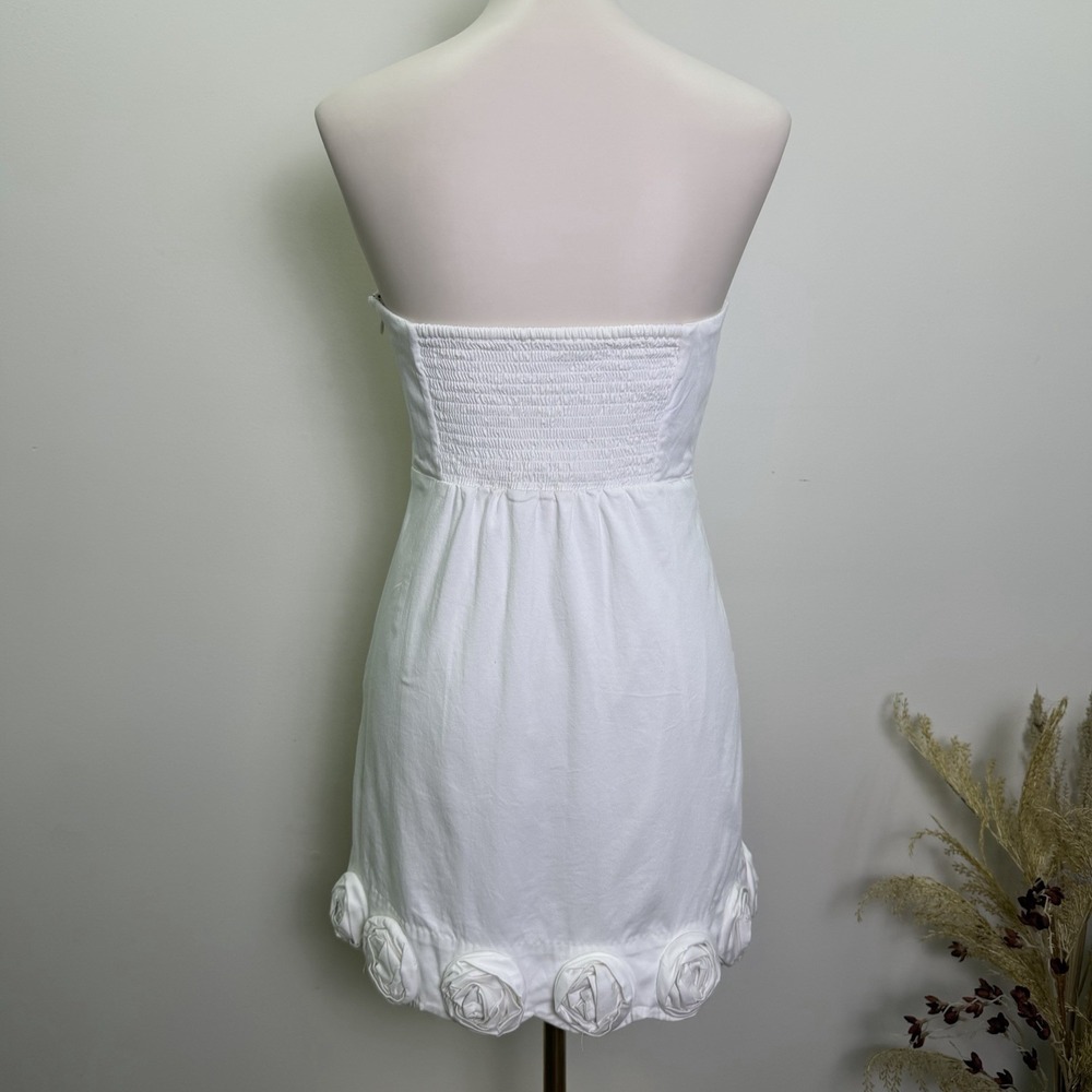 BHLDN by Anthropologie Size XS White Strapless Dress 3D Floral - Picture 5 of 11